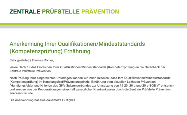 Kursleiter Qualifikation Zentrale Prüfstelle Prävention