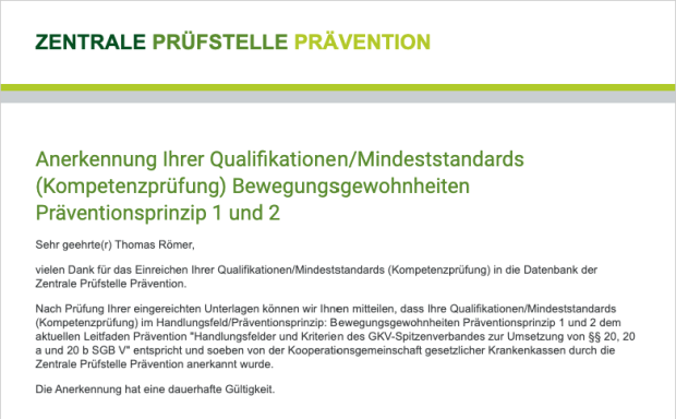 Kursleiter Qualifikation Zentrale Prüfstelle Prävention